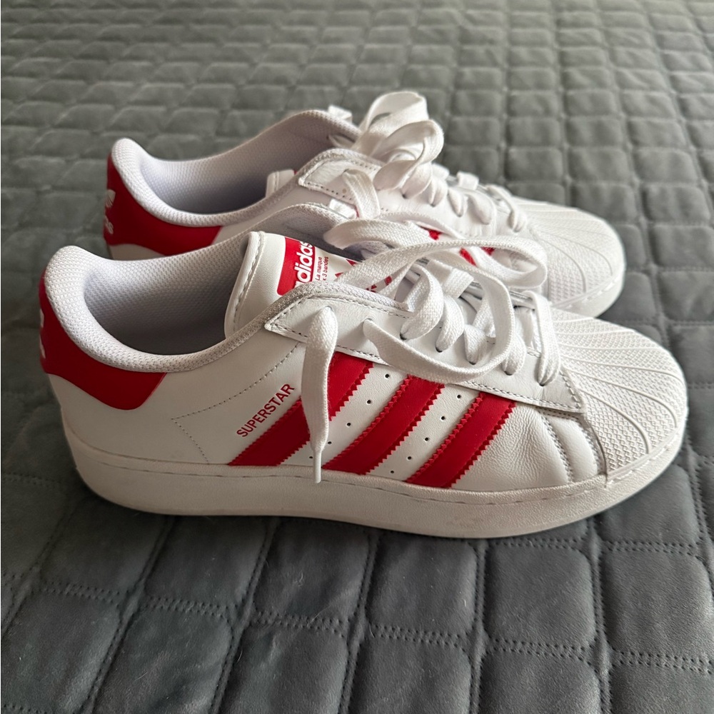 Adidas Superstar White and Red Sneakers